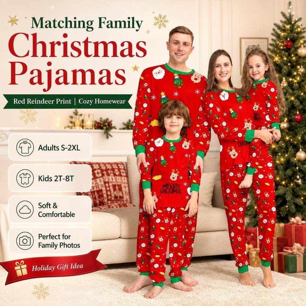 Family Tree Print - Set Pigiama Natalizio a Maniche Lunghe