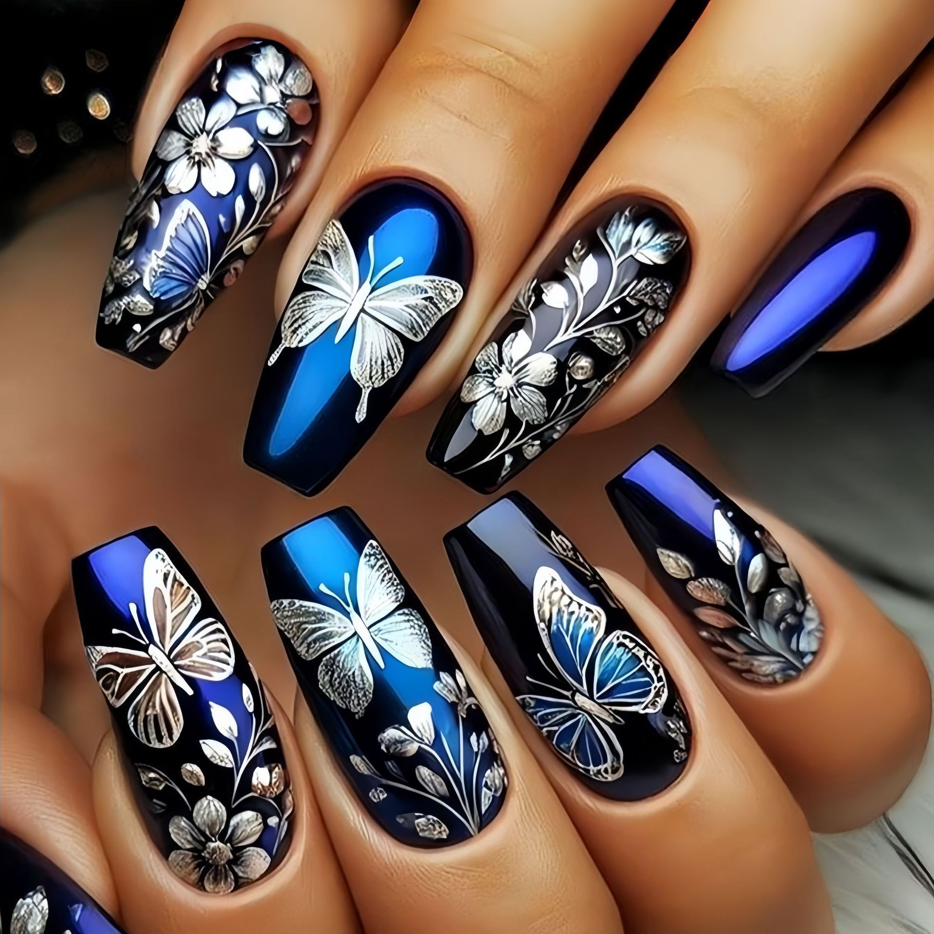 Pressed Flower Art - Unghie finte medio lunghe per donne