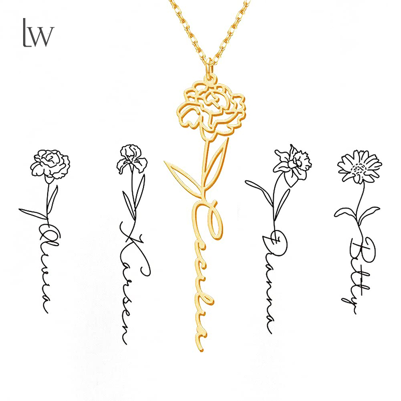 Birth Flower Necklace - Collana con nome fiore di nascita